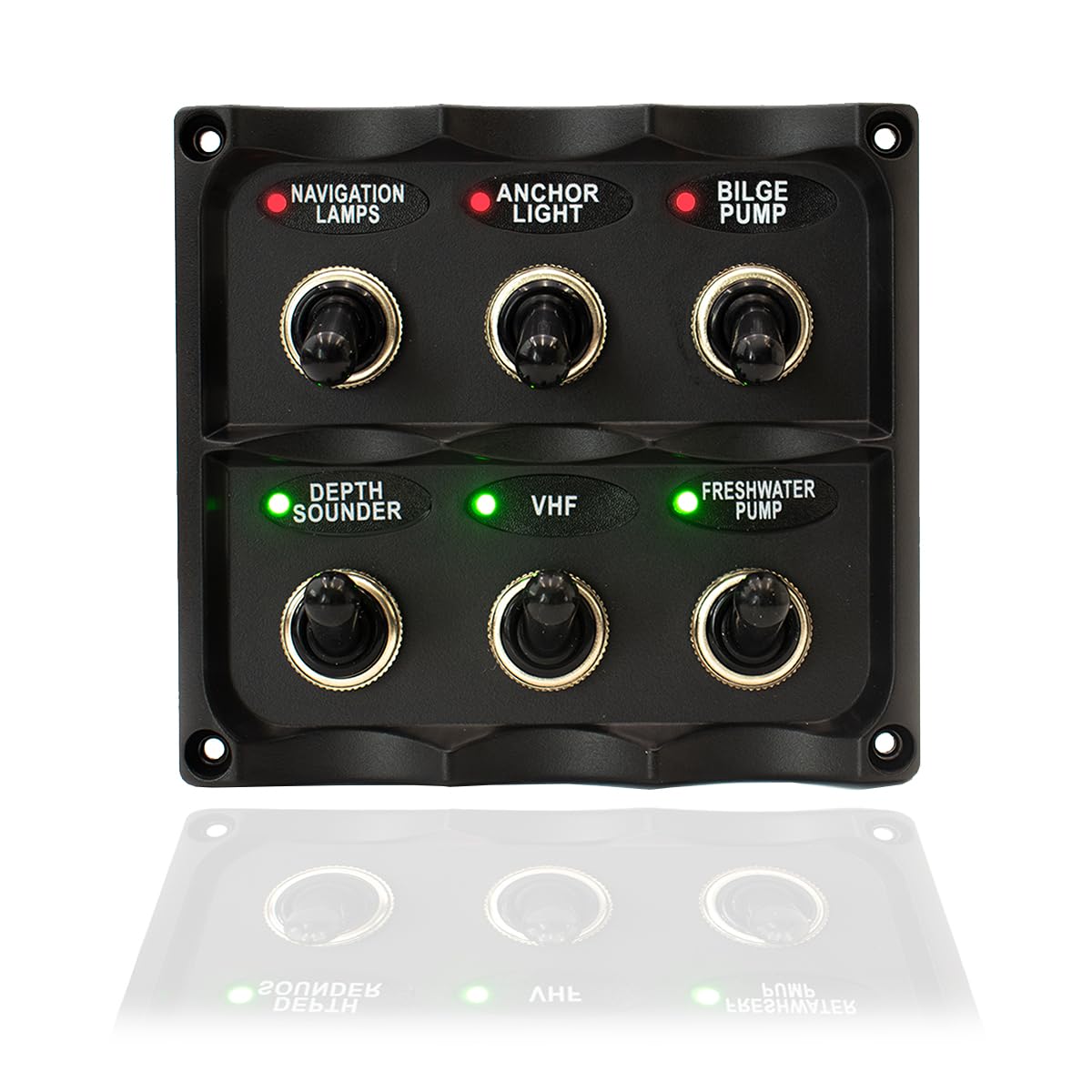 Panel de interruptor de 6 vías basculante con indicador LED impermeable IP66 12/24V Bi-color para barco, furgonetas, camping-Car (TSP6W)