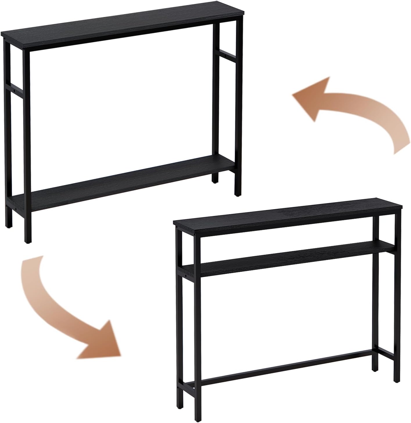 Narrow Console Table, 39.4” Sofa Table with Adjustable Shelf, 2-Tier Long Skinny Table for Hallway, Entryway, Living Room, Foyer, Black