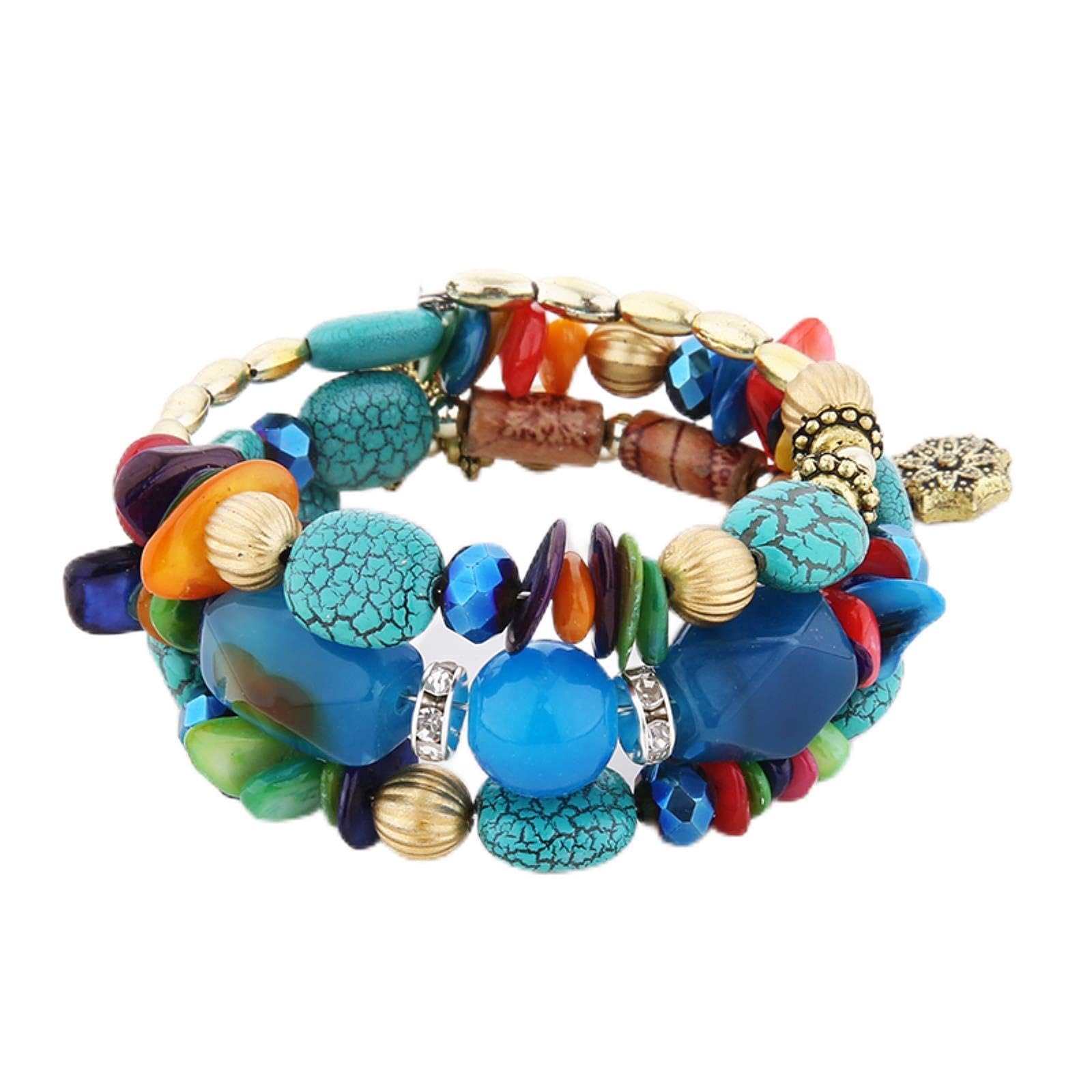braccialetto bohémien, Bracciale rigido con perline in pietra naturale, in metallo color oro, gioielli etnici bohémien for donna