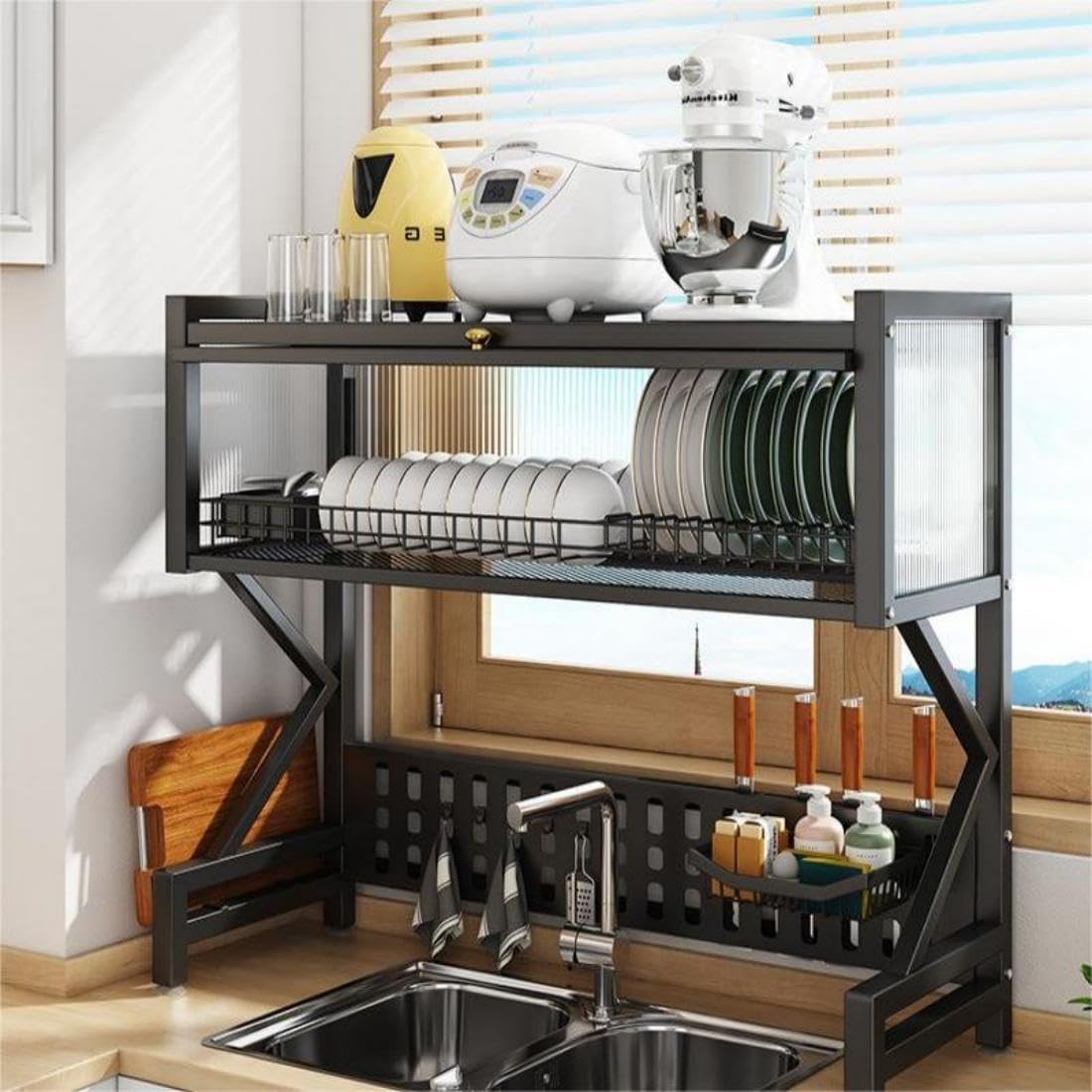 Over The Sink Dish Drying Rack, Stainless Steel Dish Racks Detachable Large Capacity Dish Drainer Organizer Kitchen Storage Shelf for Bowls Dishes Utensils