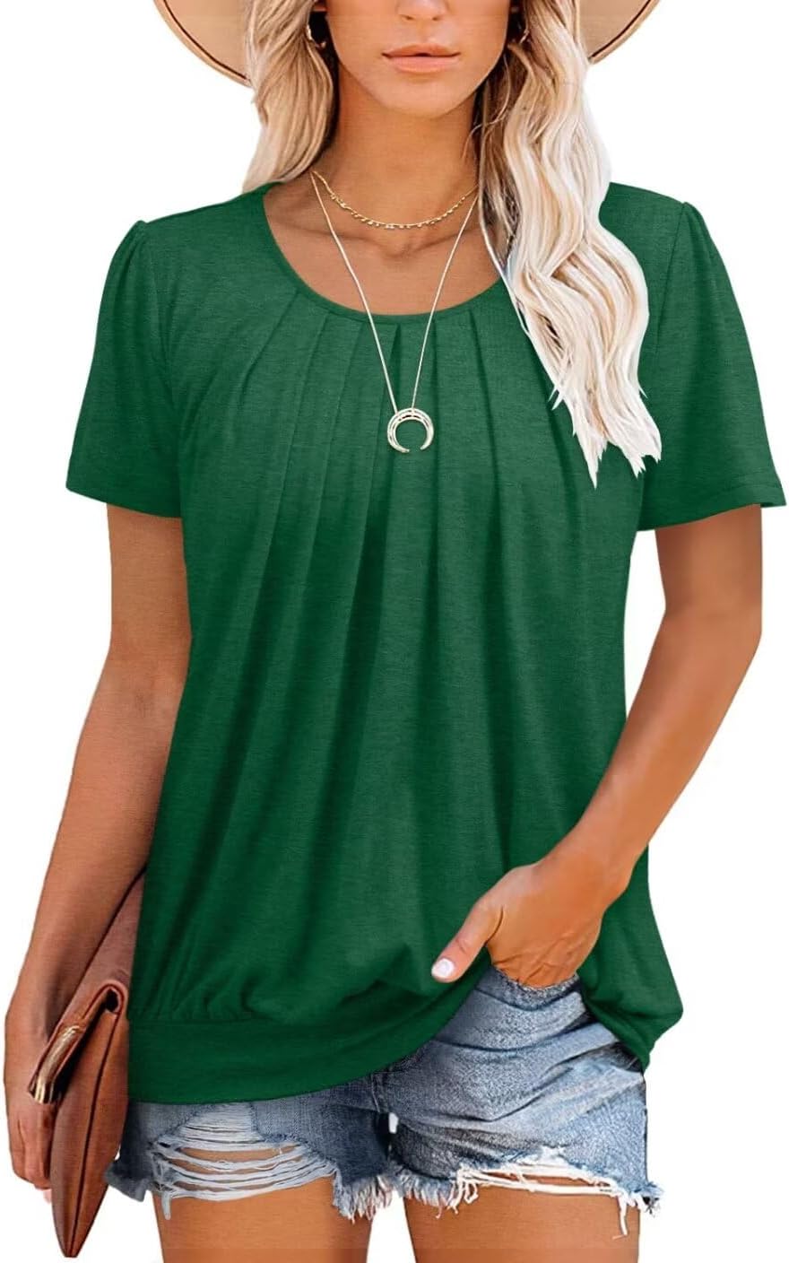 ZOLUCKY Womens Casual Short Sleeve Tunic Tops Scoop Neck T Shirts Summer Loose Fit Tunics - Image 2