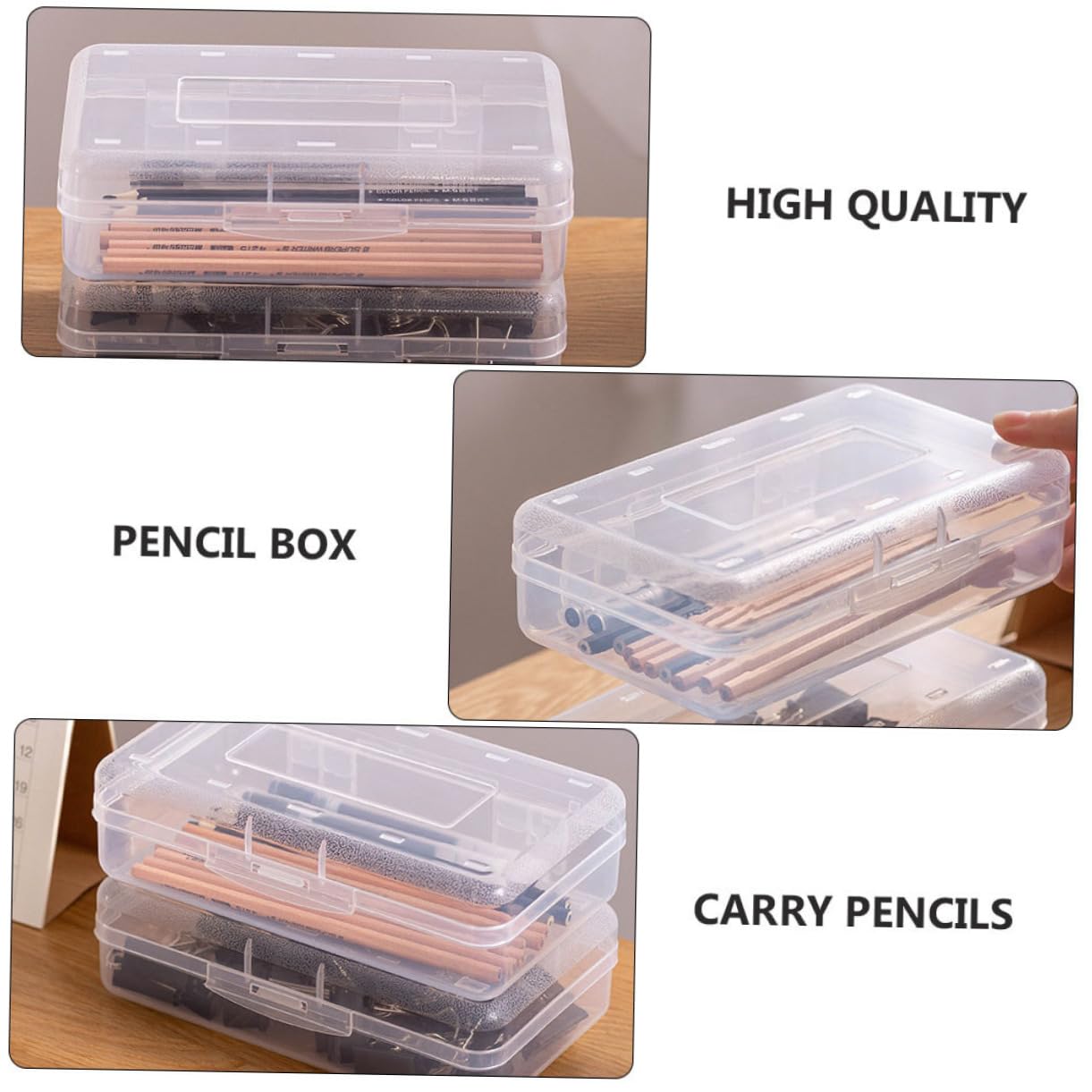 Gadpiparty Scatola Portapenne Trasparente Impilabile in Plastica Pp 6 Pezzi | Coperchio Pratico, Semplice e Ordinato, per Scuola e Ufficio, Stile Delicato, Uso Quotidiano