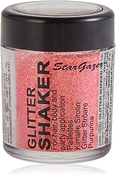 Stargazer Pastel Glitter Shaker, Coral. Cosmetic glitter powder for use on the eyes, lips, face, body, hair and nails.