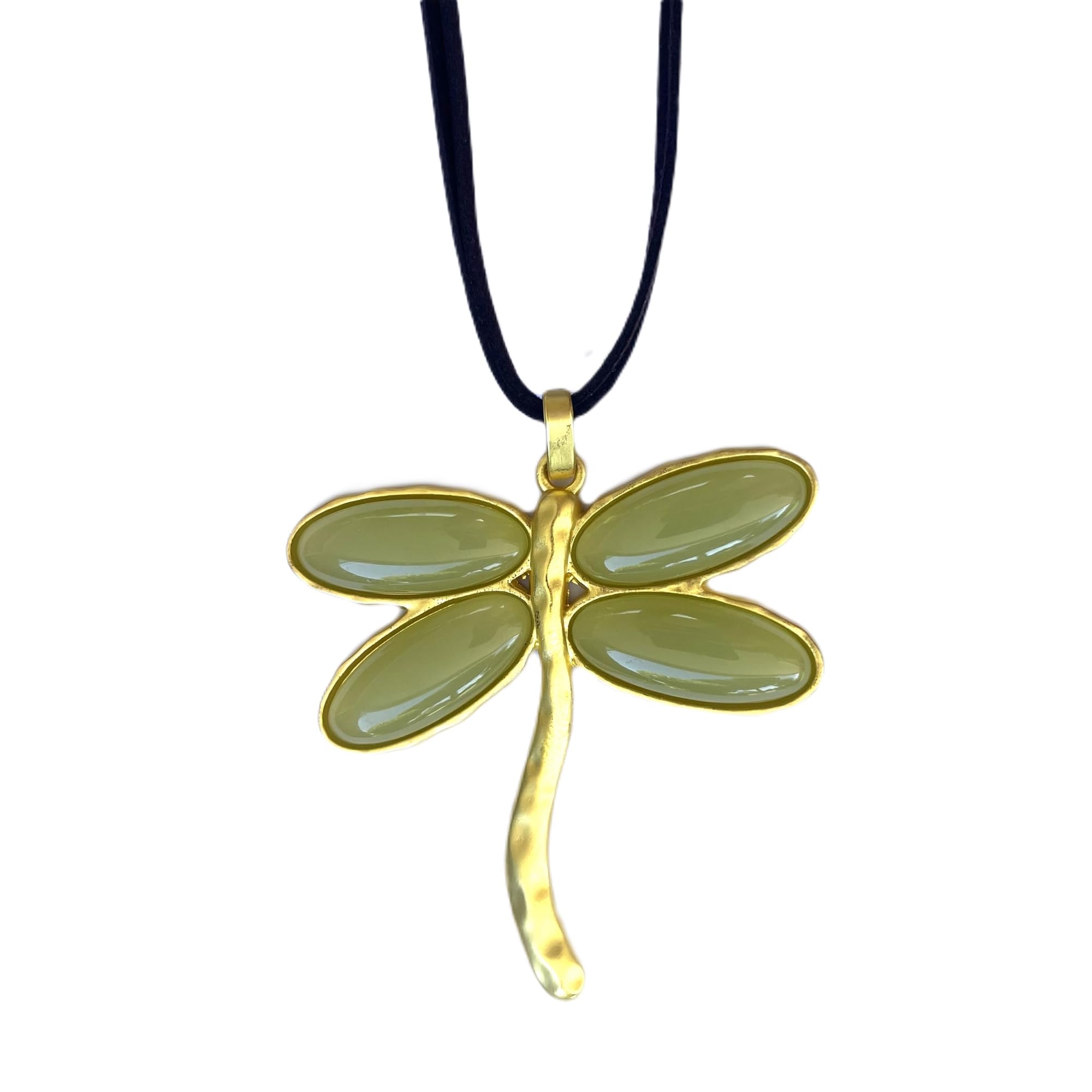 ASTER ALHELÍ Colgante Libélula Mujer en Zamak Dorado y Resina Verde Claro - Collar Marrón Largo Ajustable con Amuleto de Protección - Talismán de la Suerte Perfecto para Regalo (Verde claro)