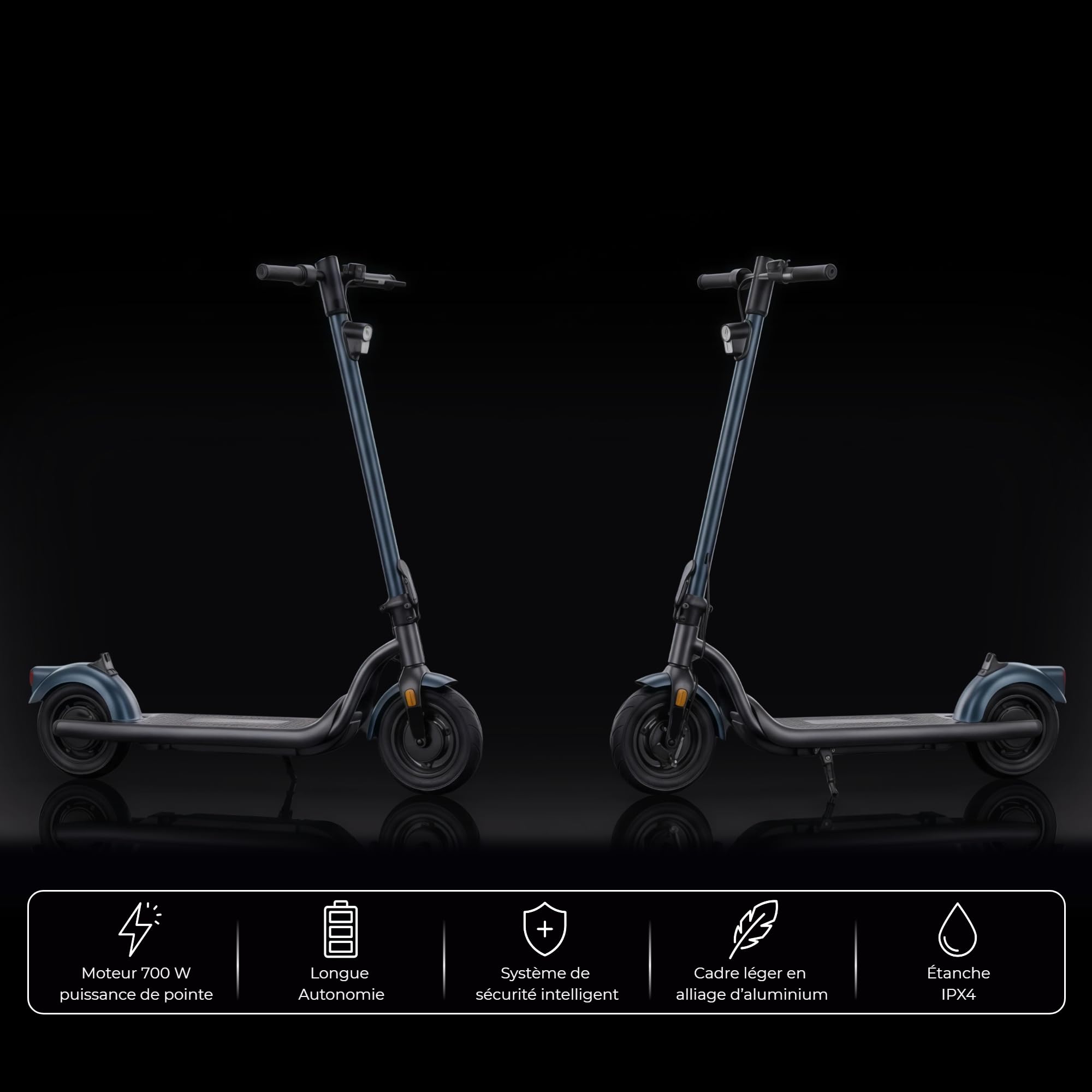 N5 Trottinette électrique 25 Km Autonomie Pneu 10" avec Chambre | Moteur 350W, Pente 18%, Double Frein, Traction arrière, Système BMS, Système TCS, Pliable, Légère 15,8 Kg, IPX4