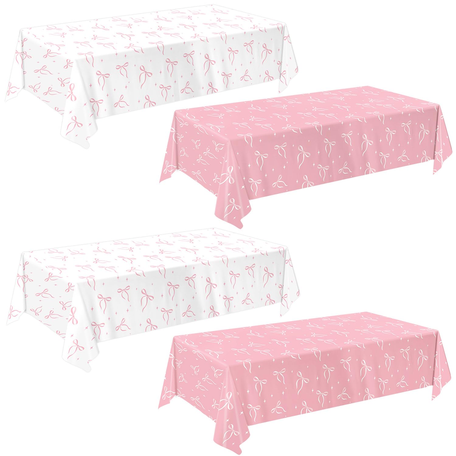 QIYANPAX 4 Pack Pink Bow Tablecloth, Coquette Birthday Decorations, Bow Disposable Table Cover for Wedding Engagement Bridal Birthday Decorations, 54