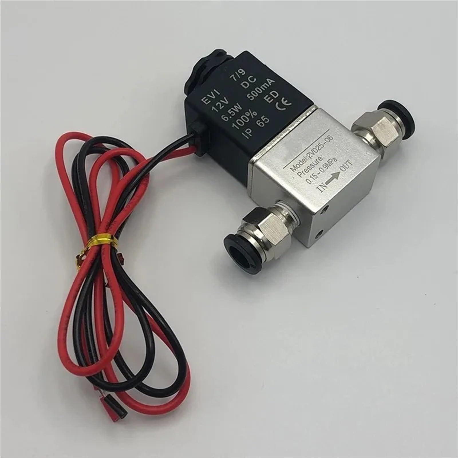 2V025-06 Normalnie zamknięty zawór elektromagnetyczny do powietrza, wody, oleju, cewki, LED, 2 przyłącza, możliwości, 220 V, 12, 24, pneumatyczny (czarny 6 mm - 6 mm, AC220V)