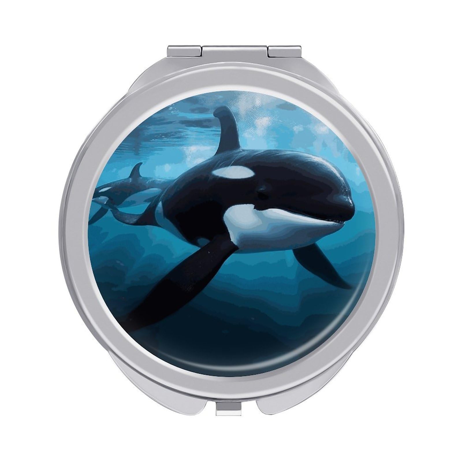 Fekiloot Style Killer Whale Travel Makeup Mirror Handheld Compact Mirror Portable Pocket Mirror Double-Sided 1X/2X Magnifying For Handbag And Purses