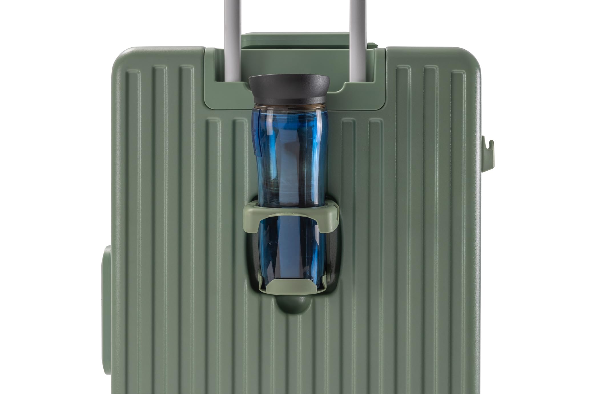 Travelhouse Roma Reisekoffer mit USB & Getränkehalter, Hartschale, Alu-Rahmen, Extrafach, 2xTSA, 65x40x25 cm, Salbeigrün