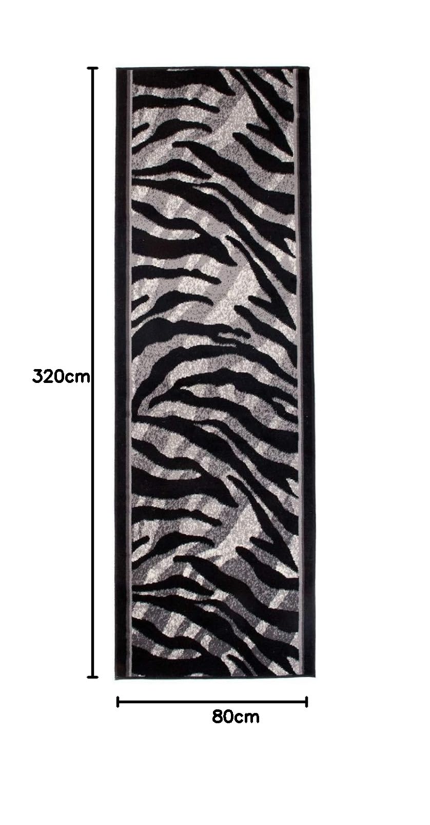 TAPISO Dream Teppich Läufer Flur Brücke Modern Zebra Streifen Tier Muster in Creme Grau Schwarz Korridor Wohnzimmer ÖKOTEX 80 x 320 cm