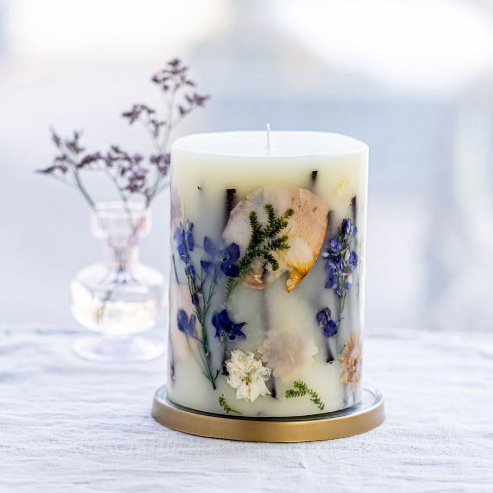 Rosy Rings Botanische Duftkerze mit Vanilleregenmotiv, Aromatherapie, langlebige Kerzen, Luxusduft, Dekoration, Geschenke, Noten von Kaschmir, Vanille, Jasmin, Lilie, Sandelholz, Apfel, 200 Stunden