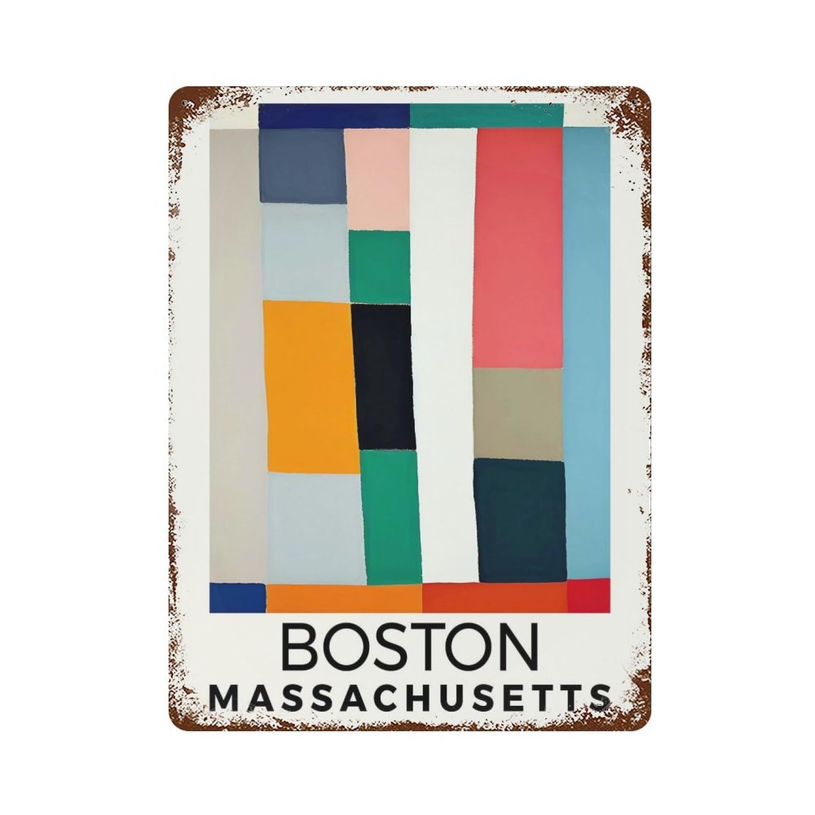 Boston Massachusetts Decorative Tin Sign 15.7"x11.8", Vintage Wall Decor for Basement, Hobby Room And Garage Decor