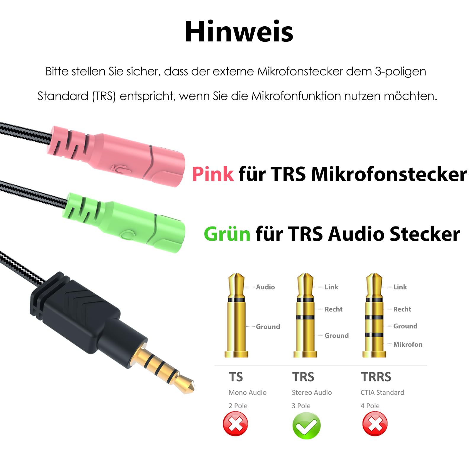 MillSO Adapter słuchawek MillSO 3,5 mm Kabel audio typu Y (3,5 mm męski na 2 x 3,5 mm żeński, nie na 2 słuchawki) odpowiedni do zestawu słuchawkowego do gier komputerowych, smartfona i laptopa