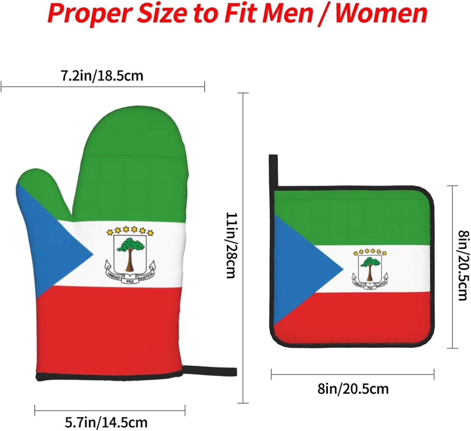 Flag of Equatorial Guinea Oven gloves and heat-resistant mat 4-piece set. Suitable for grilling, microwave oven frying, and baking