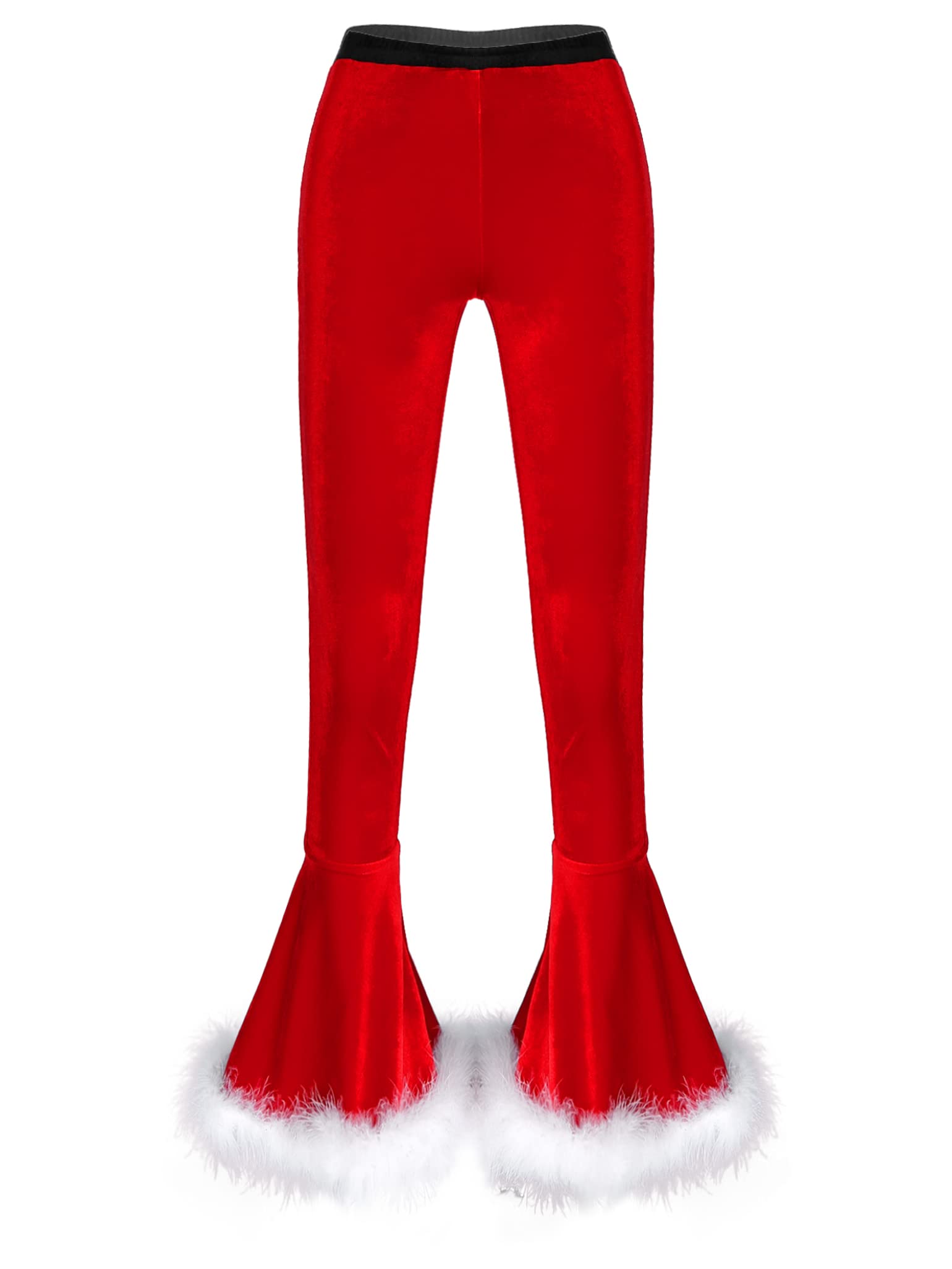 Womens Velvet Christmas Miss Santa Pants Faux Fur Trim Flare Trouser Bell Bottoms Holiday Fesitve Suit