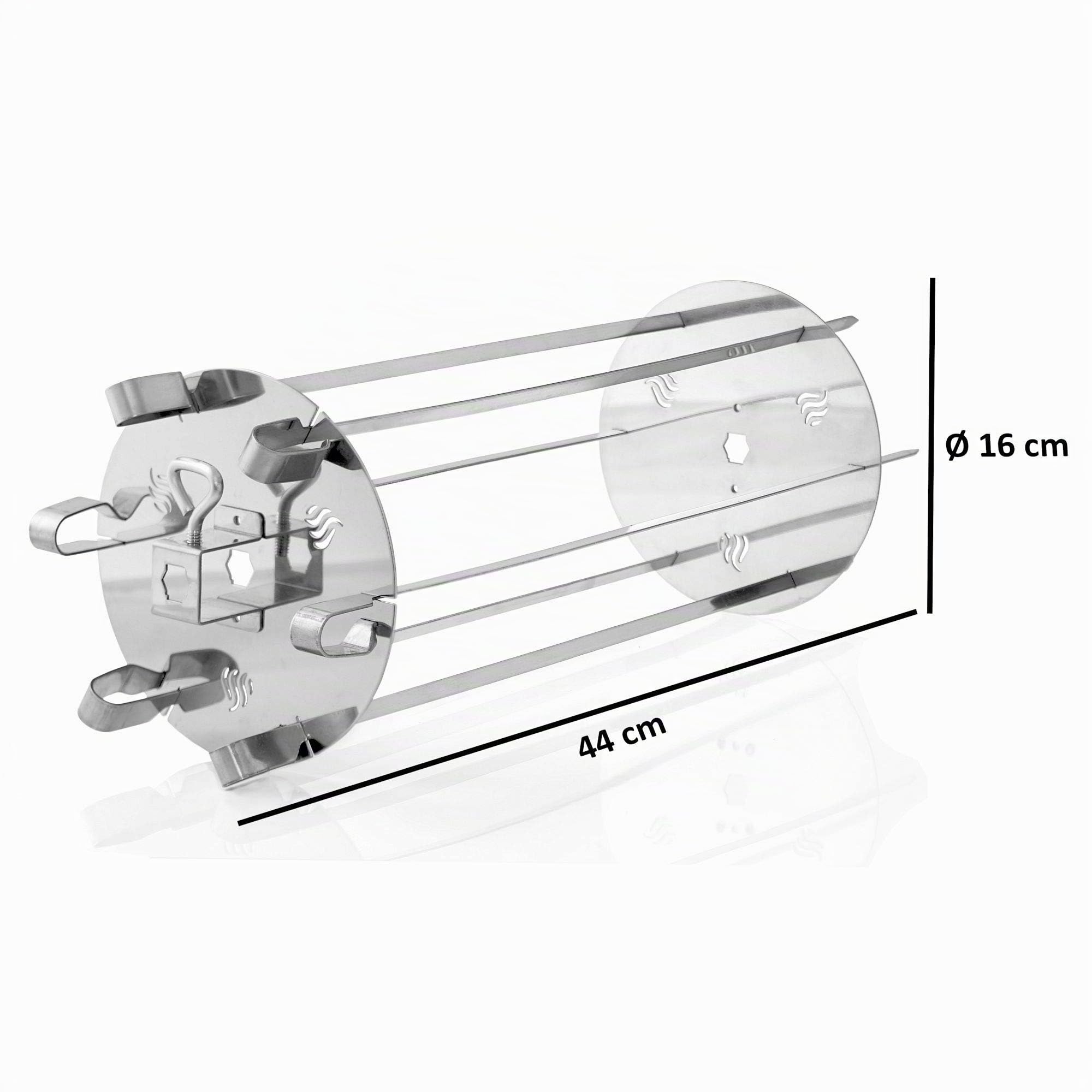 BBQ-Toro Rondella in acciaio inox per girarrosto, cestello universale per griglia, 6 spiedi per Shish Kebab, carne allo spiedo, pesce, pollame, frutta e verdura
