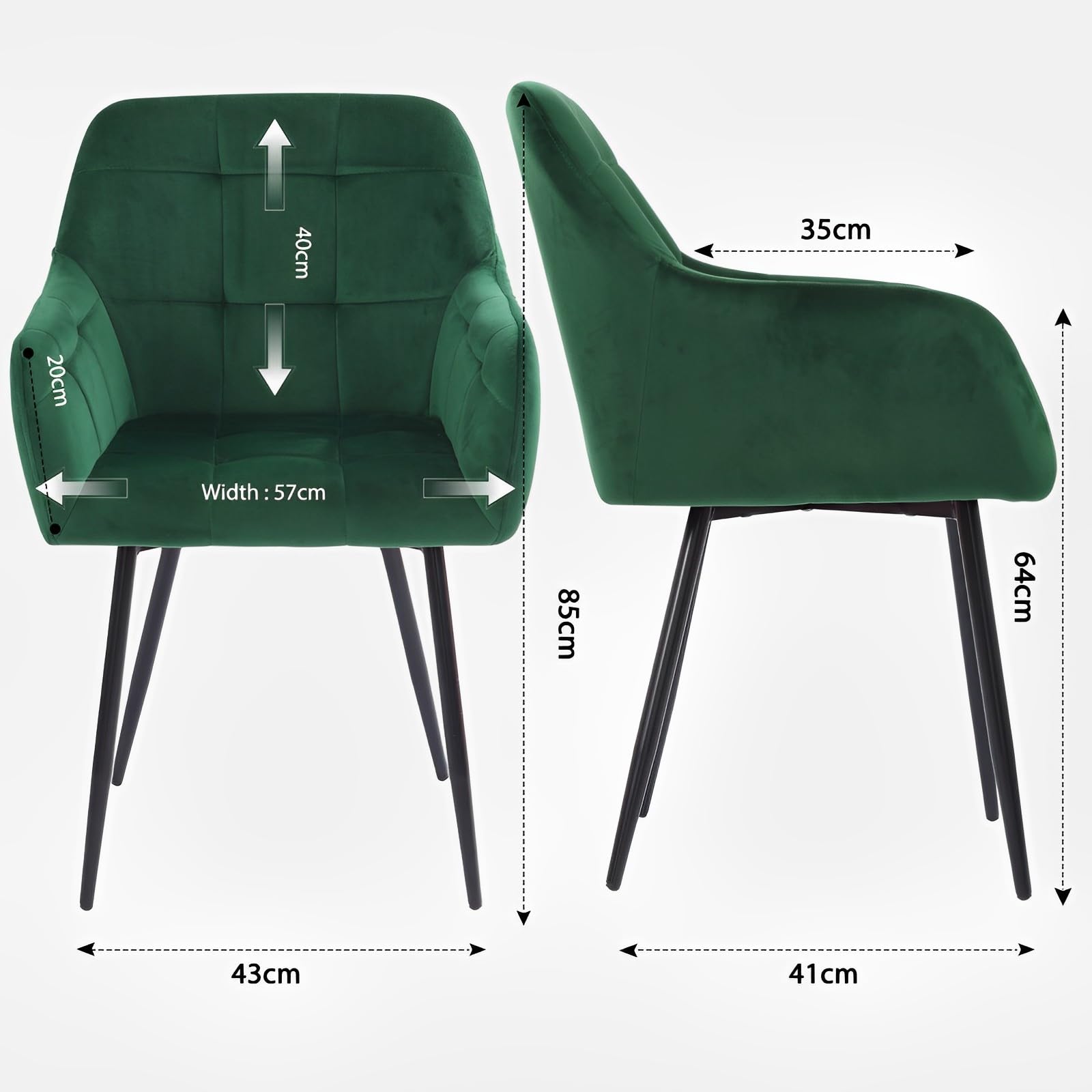 ML-Design Set 4 Sedie per Sala da Pranzo in Velluto Verde Salvia Poltroncine da Salotto Imbottite con Braccioli Gambe in Metallo Poltrone per Soggiorno con Schienale Ergonomiche e Confortevoli