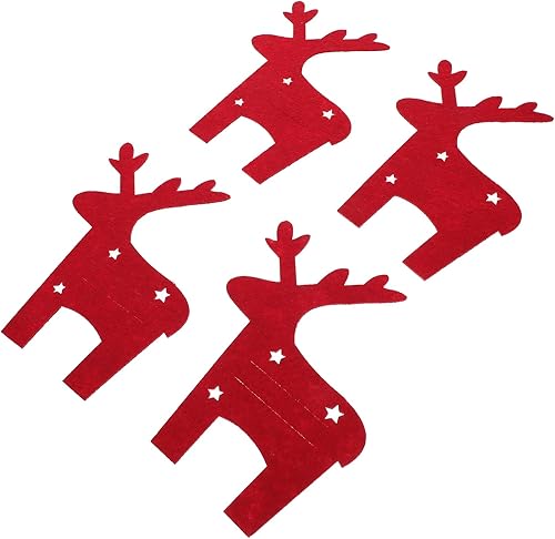 Miniatura 5 de LOGOFUN 8 soportes para utensilios de Navidad, alce de Navidad, para cena, cubiertos de fieltro para vajilla y bolsas decorativas (rojo)