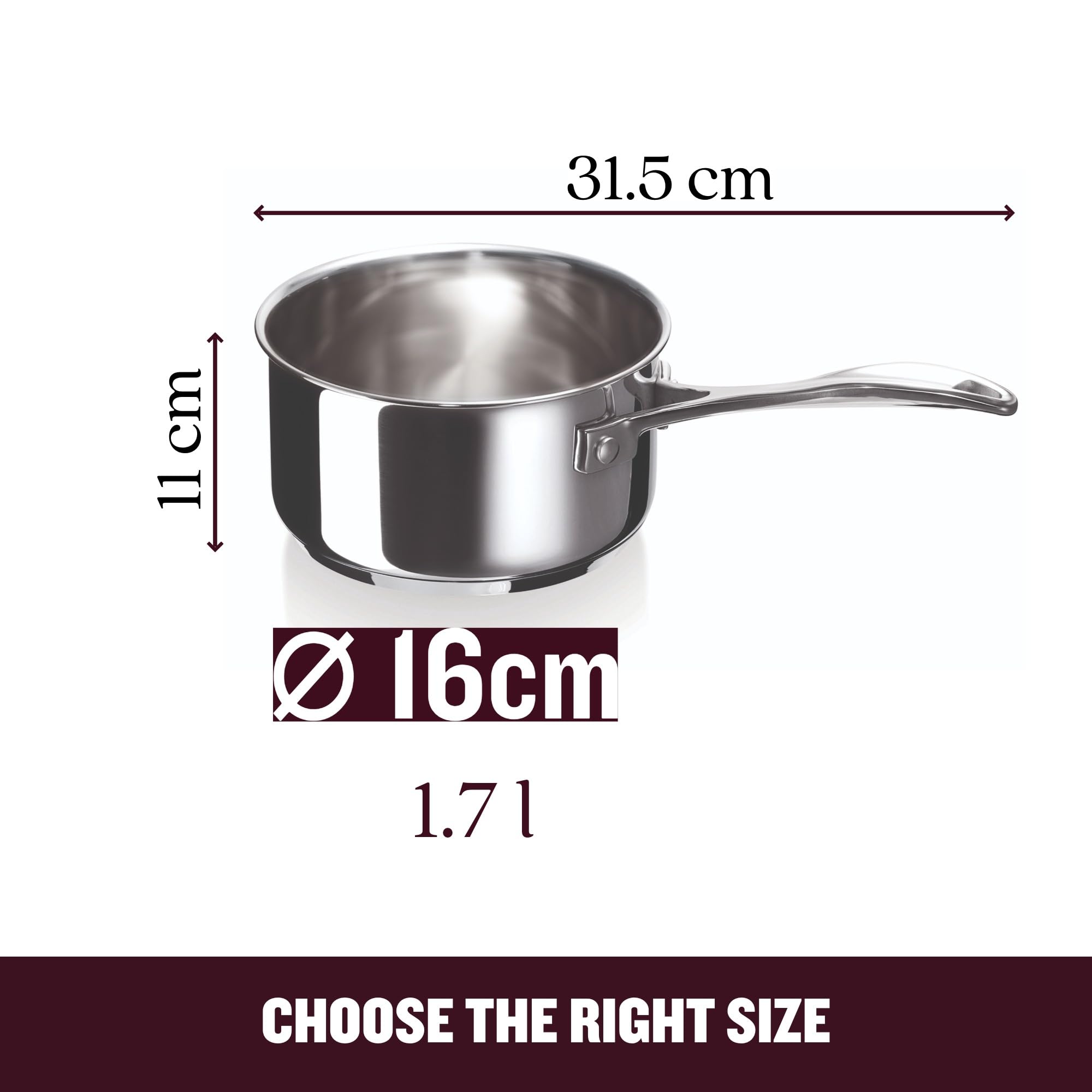 Beka Chef - Casserole Inox 18/10 - 16 cm - Tous Feux Compatible Induction - Manche Ergonomique, Argenté