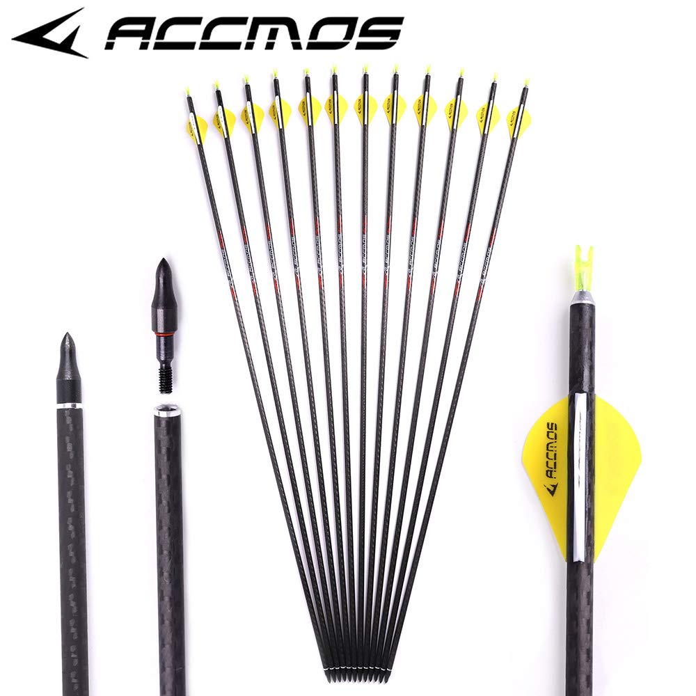 ACCMOS 12 Jagdpfeile für Erwachsene und Jugendliche ID 6,2 mm 100% 3K Weave Carbon Arrows Shafts Spine 200 250 300 350 400 500 Pfeil und Bogen Bogenschießen Pfeilzubehör