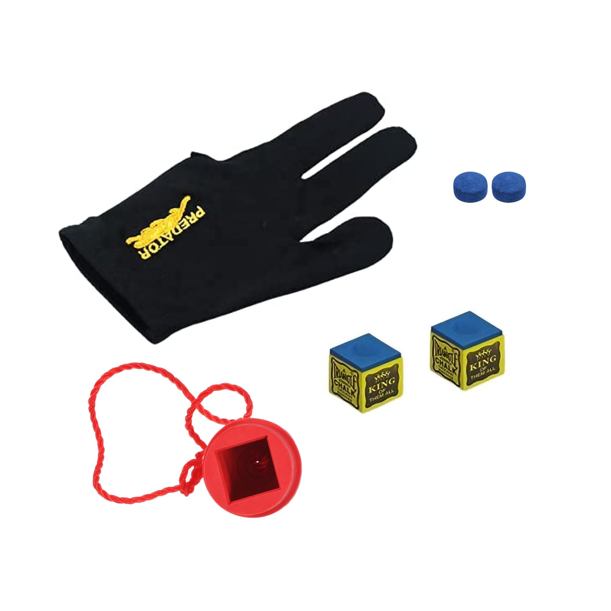 JBB Combo of Chalks, Cue Tips, Glove and Rubber Chalk Holder for All Billiards Snooker, Pool and Cue Sports Needs