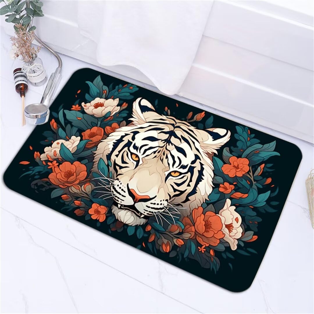 Tapis de bain super absorbant et anti-moisissure grand format motif tigre