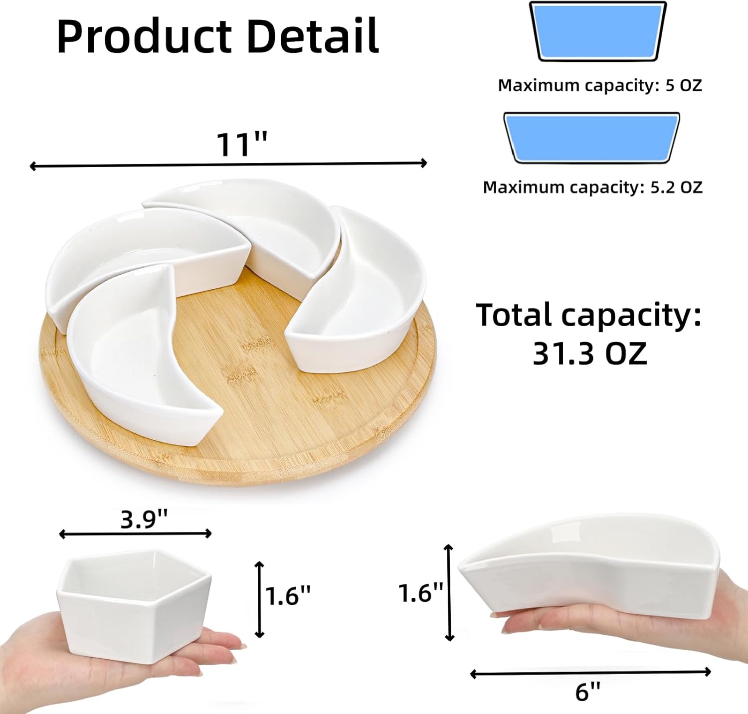 Ceramic Serving Tray Platters Lazy Susan, Rotating Divided Serving Set with 6 Removable Compartment, 11'' Appetizer Relish Dish, Snack Bowl Set for Christmas, Thanksgiving, Party, Kitchen - Image 2