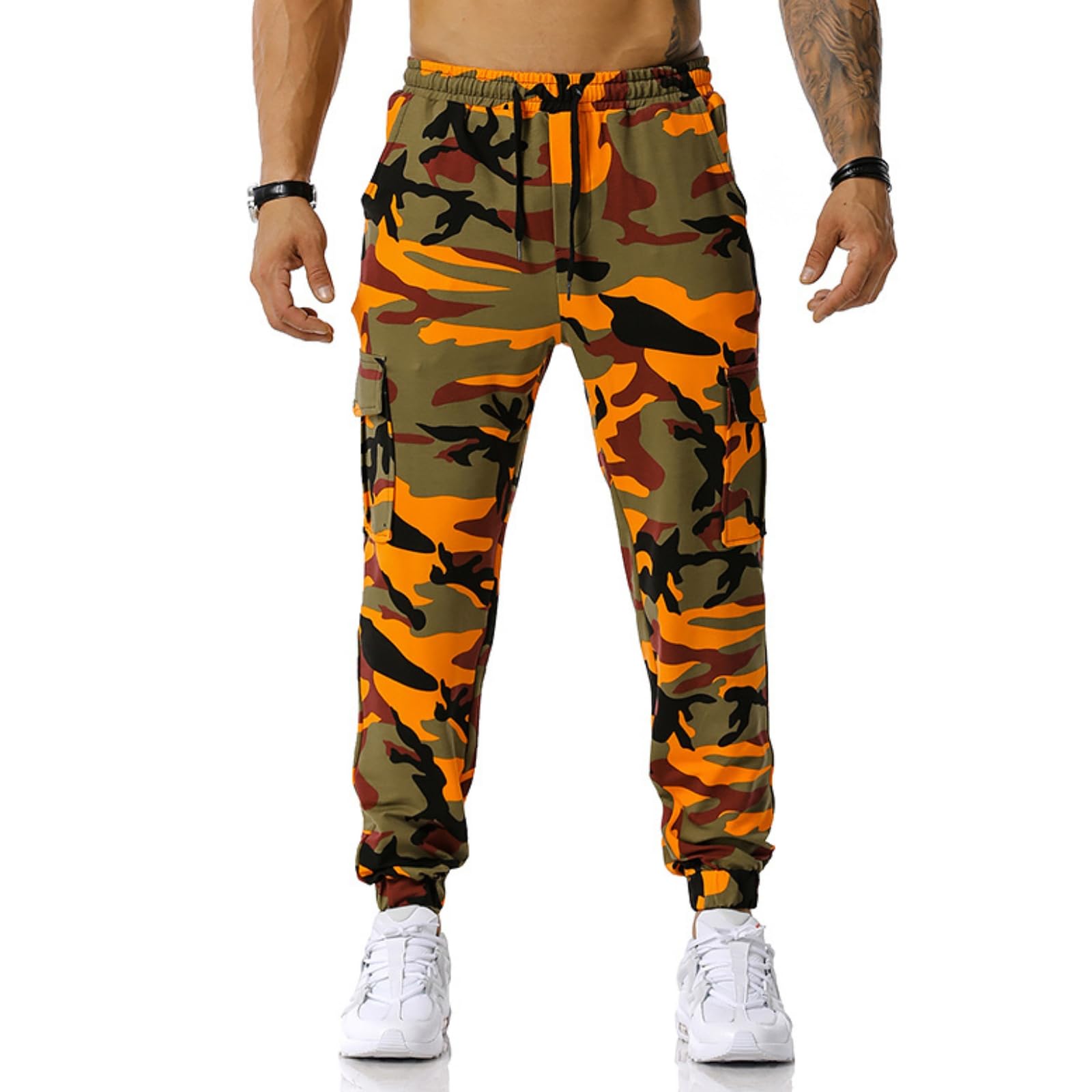 maxToonrainMen's Camo Cargo Joggers Loose Fit Tracksuit Bottoms with Multi Pockets Elastic Waistband for Casual Outdoor Hiking Combat Gym Workout