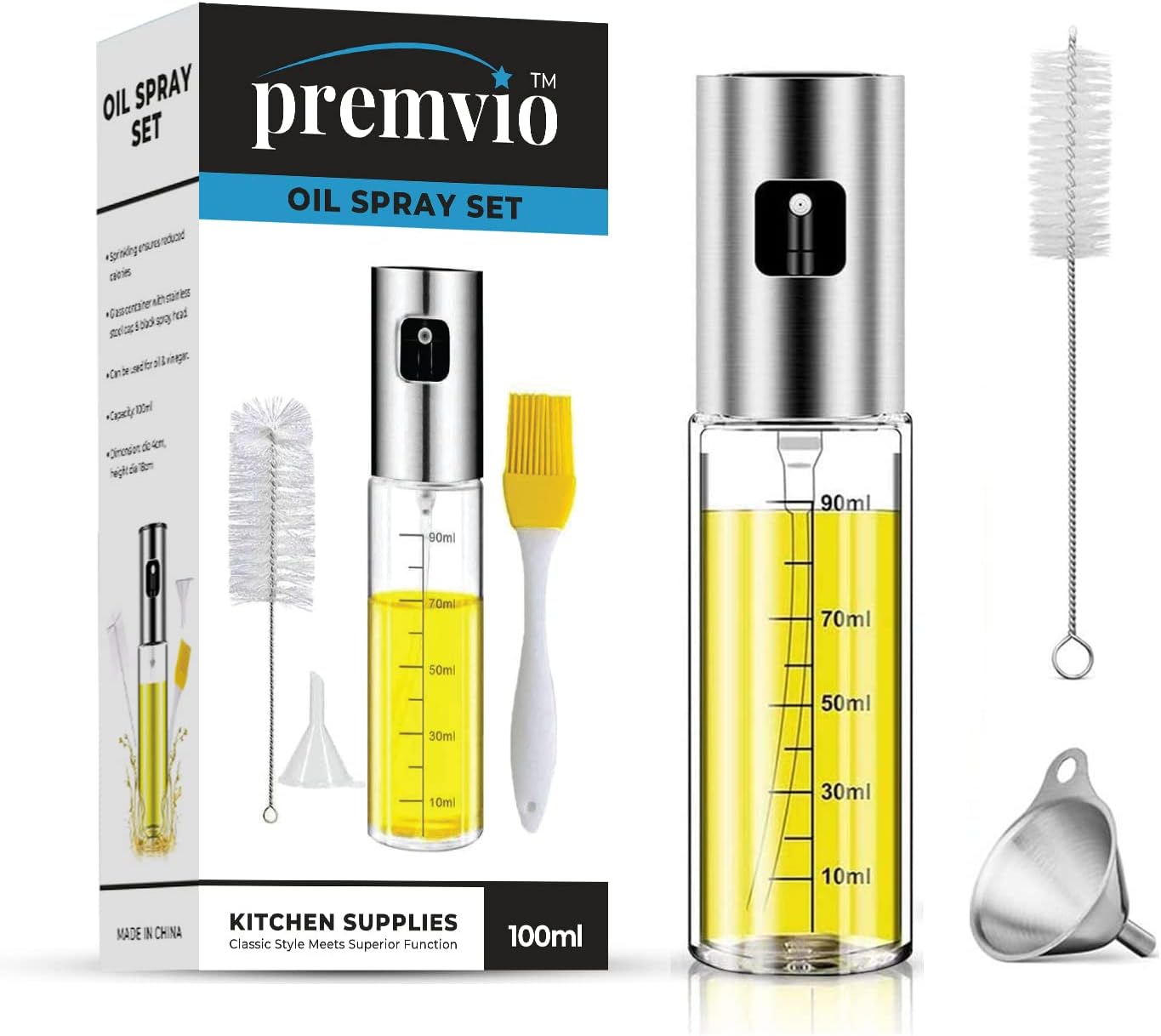 Premvioโข Oil Sprayer Set for Cooking, Olive Oil Sprayer Mister, Olive Oil Spray Bottle, Olive Oil Spray for Salad, BBQ, Kitchen Baking, Roasting
