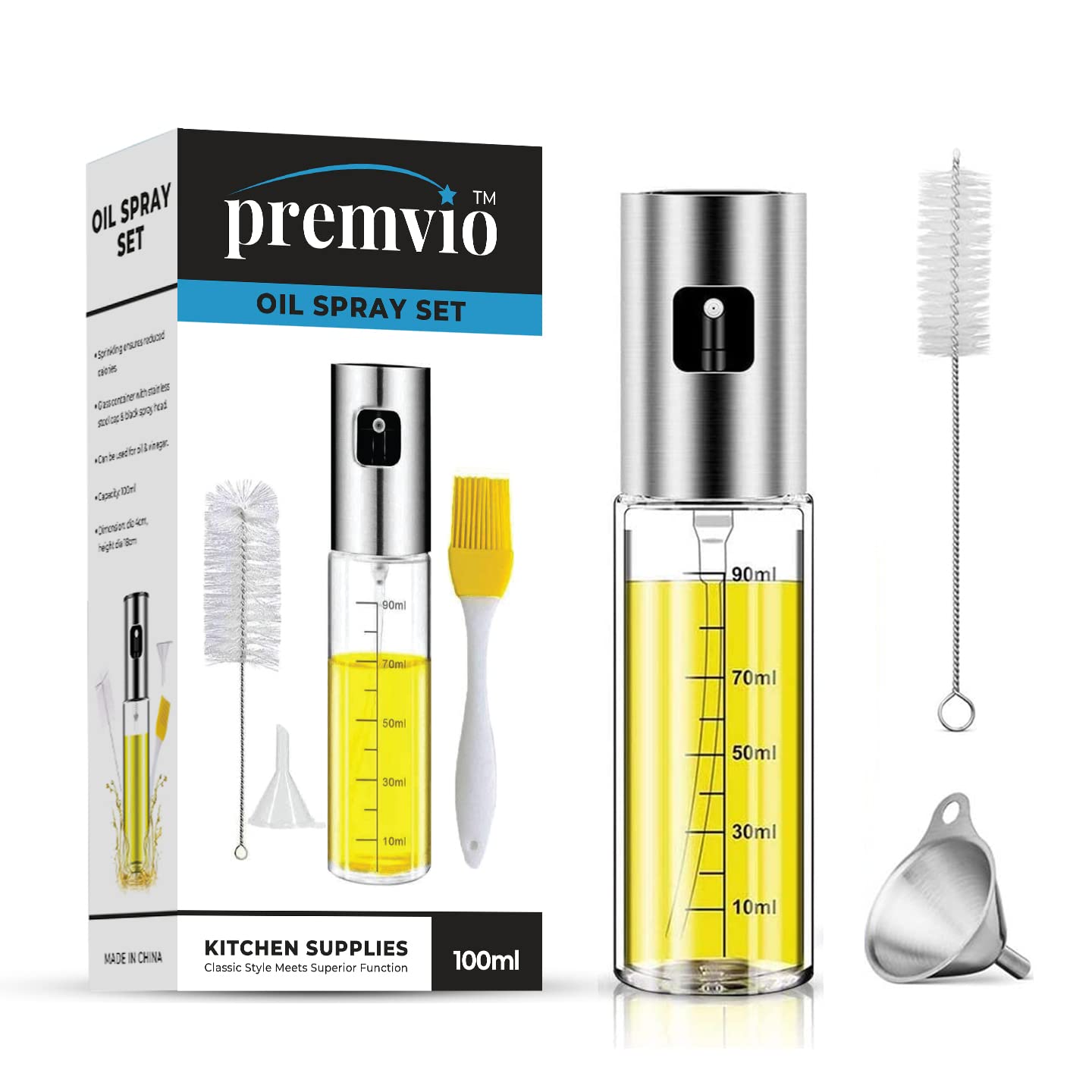 Premvio™ Oil Sprayer Set for Cooking, Olive Oil Sprayer Mister, Olive Oil Spray Bottle, Olive Oil Spray for Salad, BBQ, Kitchen Baking, Roasting