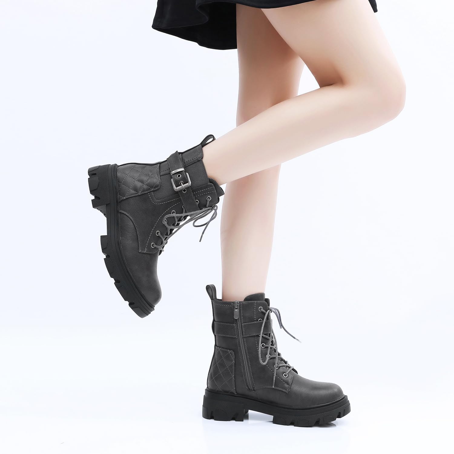 GLOBALWIN Women's Combat Boots Lace Up Ankle Booties Comfortable Lug Sole... - Picture 23 of 46