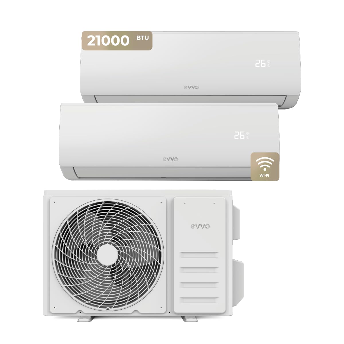 Aire Acondicionado Split EVVO CLIMA Multi 2x1 WiFi, Eficiencia A++, Sistema inverter, Bomba de Calor, Deshumidificador, Control Remoto, Color Blanco, 9000 + 12000 BTU