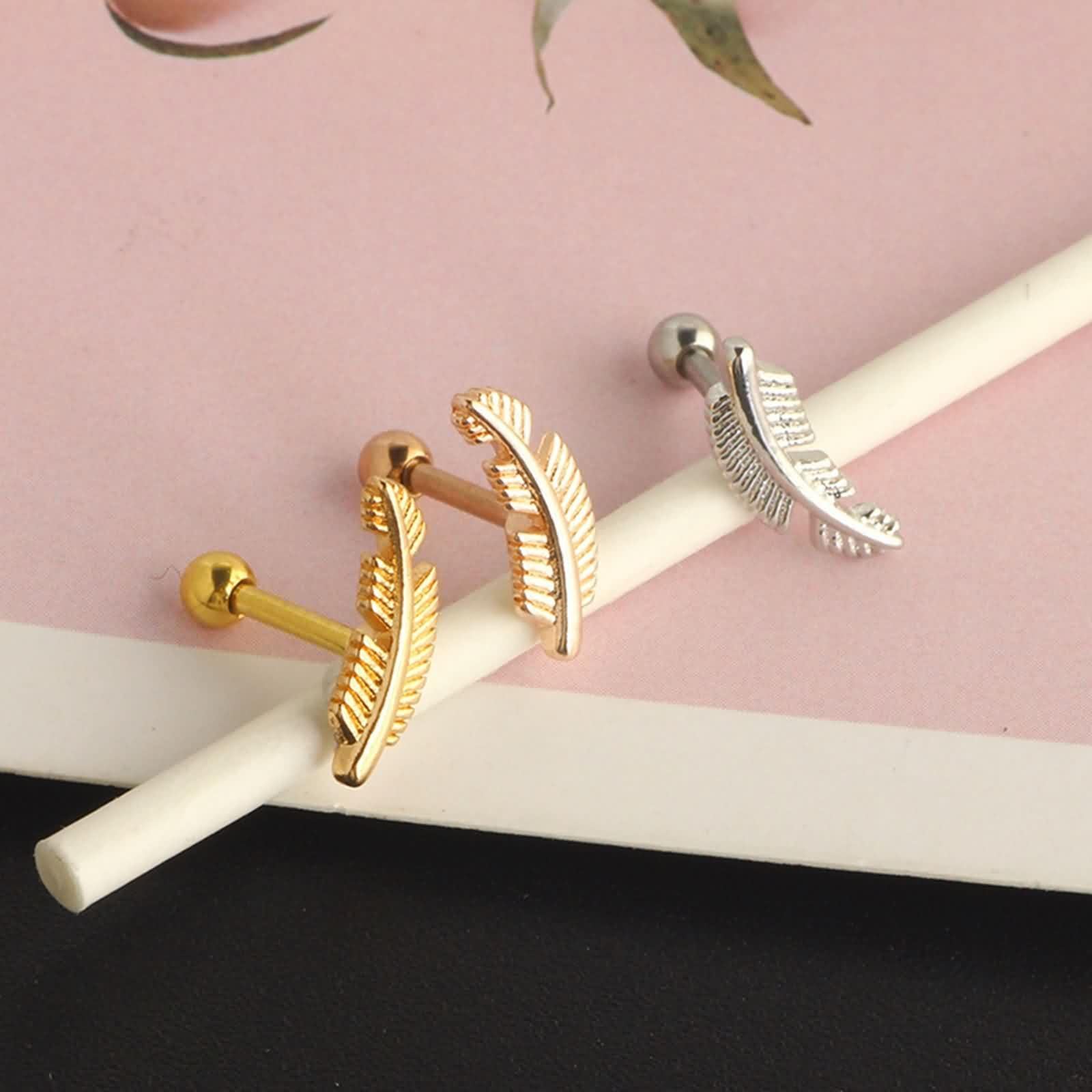 Pendientes de oro 585 para mujer, pendientes de hoja de oro amarillo de 14 quilates, pendientes boho