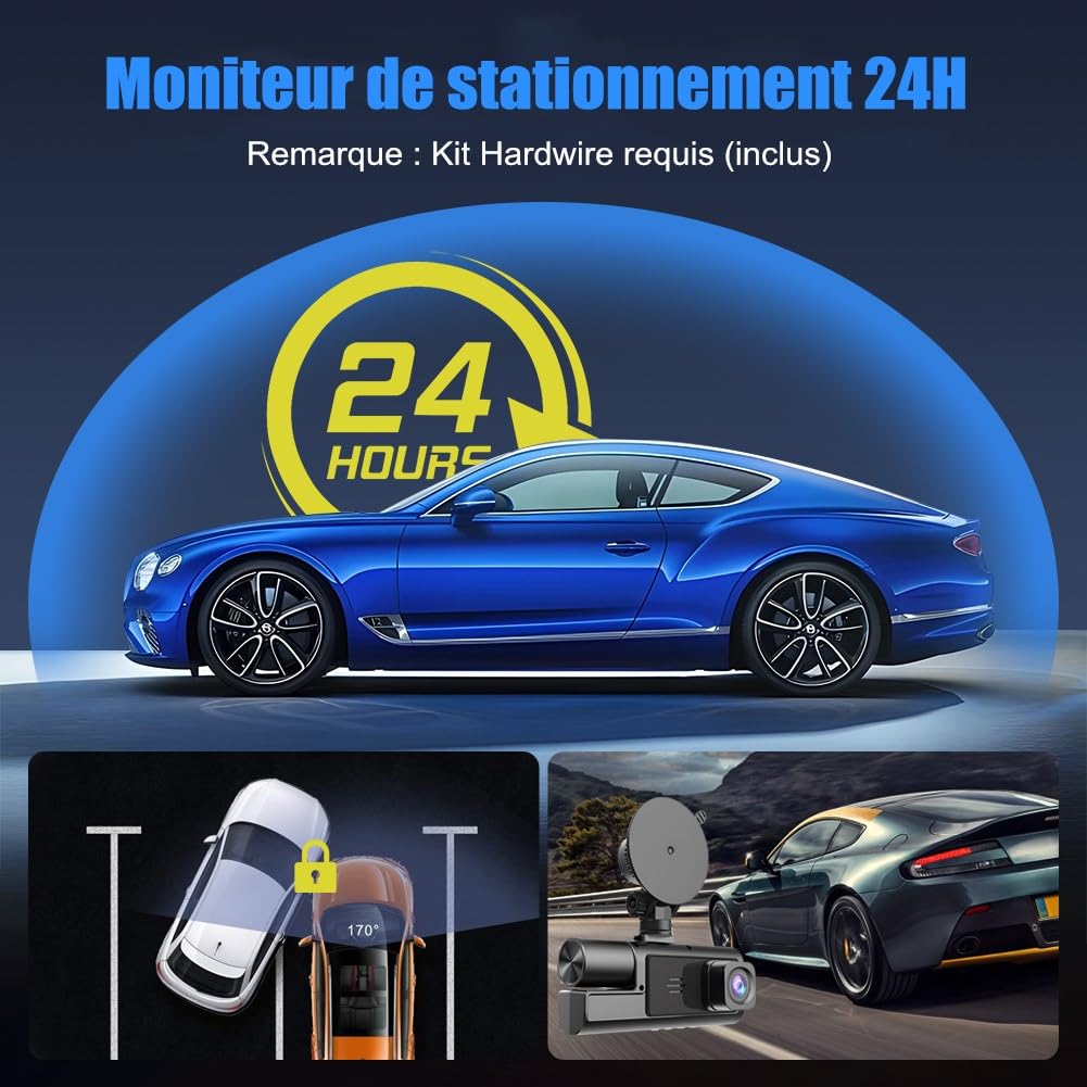 1080P Car Dash Cam 3 Kanal Vorne Hinten und Innen mit WiFi DVR Parküberwachung Bewegungserkennung G-Sensor Loop-Aufnahm Super Nachtsicht App Steuerung Sichtwinkel（170°+120°+140°）, C2