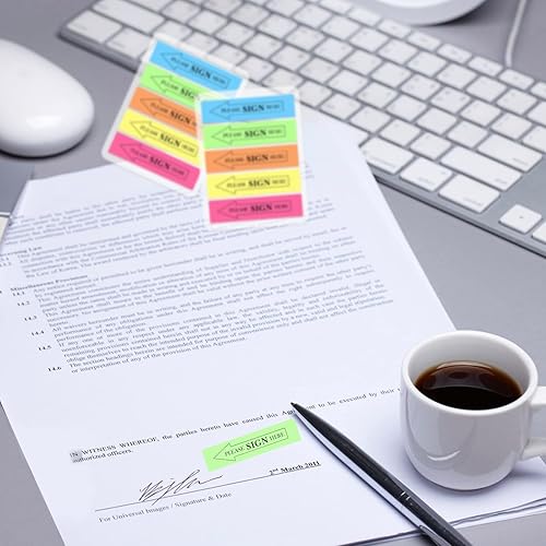 Miniatura 2 de 700 pestañas de Sign Here, calcomanías de colores surtidos, 5 colores brillantes, banderas de signo de aquí transparentes, notas adhesivas de flecha