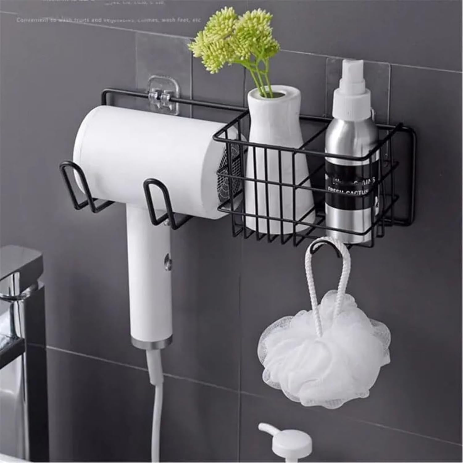 Shower Caddy Wall Mounted Hair Dryer Storage Organizer Rack Holder Hanger Using in Bathroom Bathroom Organizer