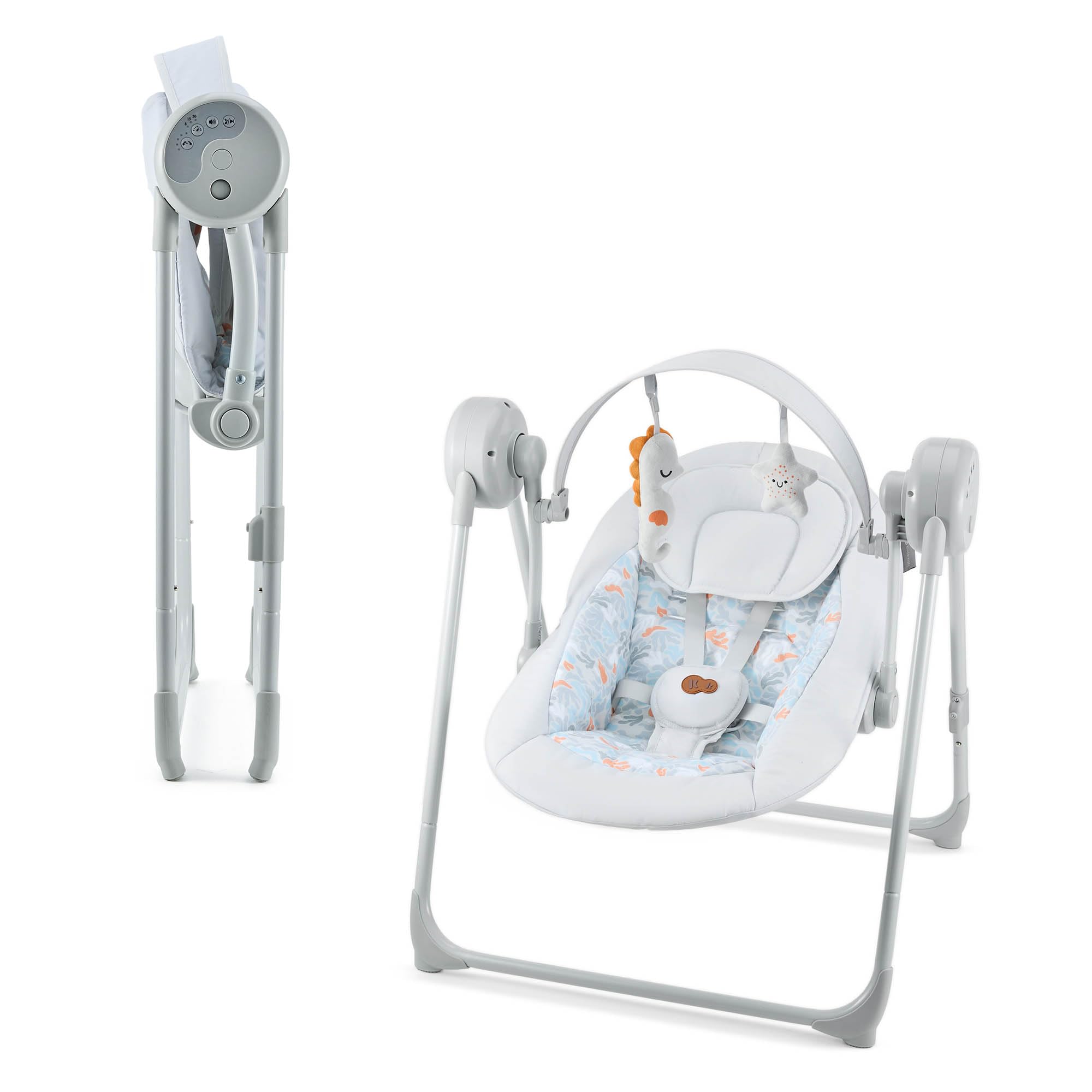 Kinderkraft SWINGEE Elektrische Babywippe – SWINGEE mit automatischem Schwingmodus, verstellbarer Rückenlehne, 5 Geschwindigkeiten, 8 Melodien