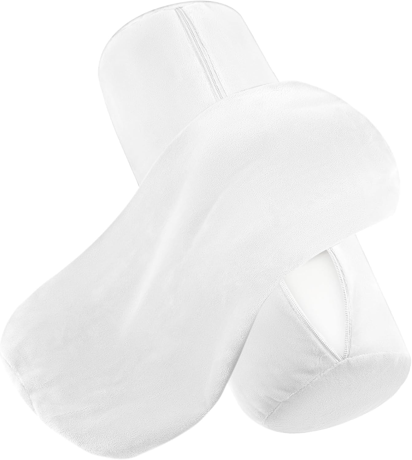 SAHARBEDDINGS 2 PC Cervical Neck Roll Pillow Cover with Cotton Bolster Pillowcases for Cylindrical Cushion Round Neck Pillowcase Zipper Closer (White Solid, 24x6 Roll Pillow Set of 2)