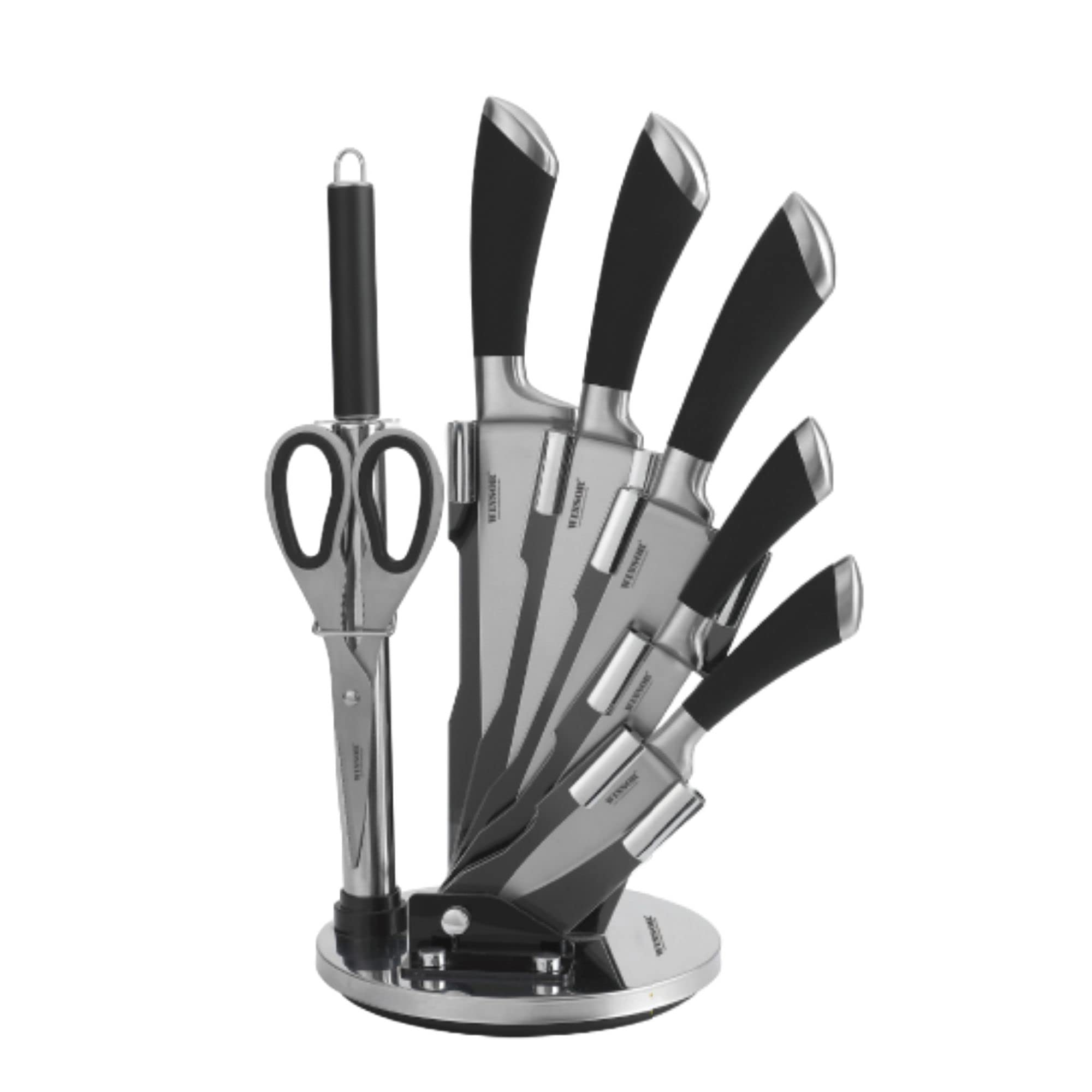Winsor 8 Piece Grey knife set with Acrylic Stand Laser Cut Rust Free Stainless Steel