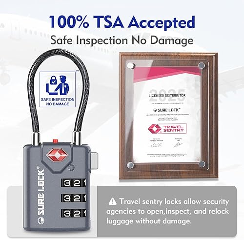 Vista 15 de SURE LOCK Cerraduras de equipaje de viaje compatibles con TSA, indicador de inspección, diales de fácil lectura, paquete de 2, NEGRO 2 PACK, serio