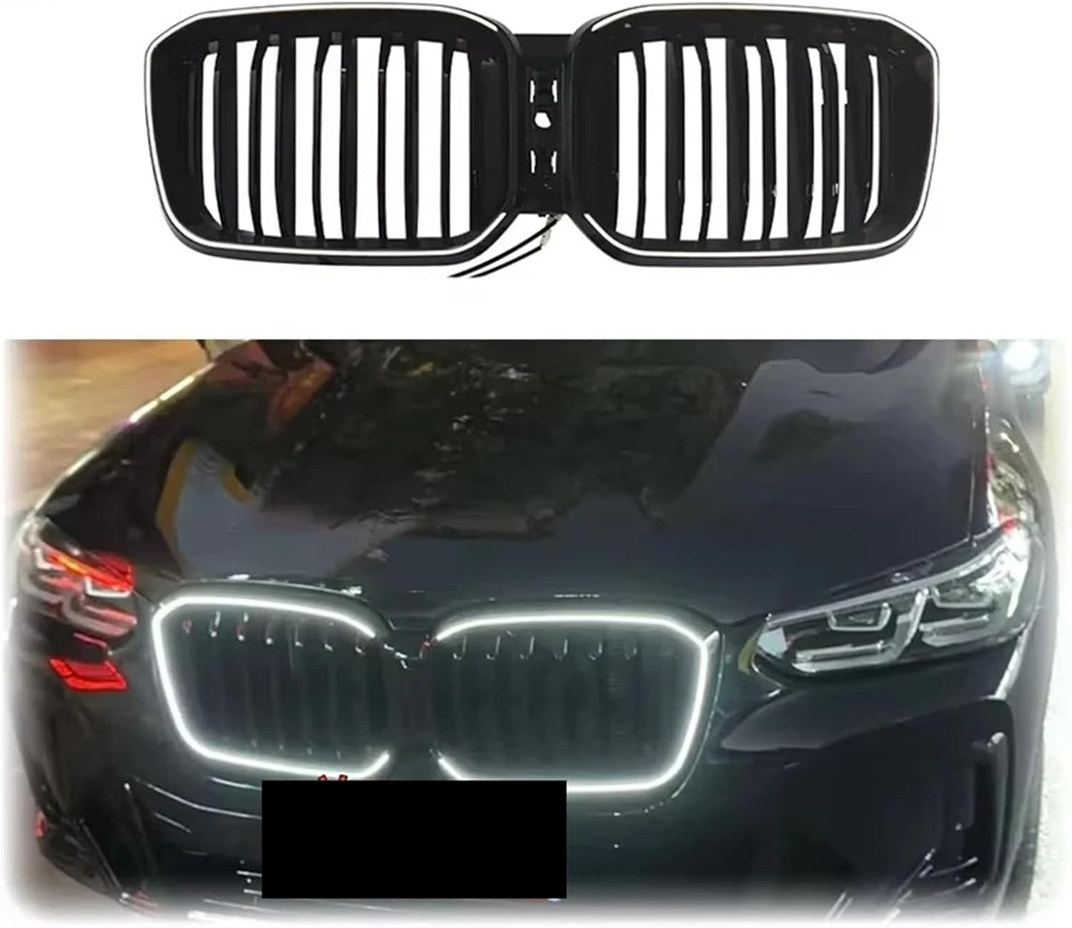 2022 to 2024 Compatible with BMW X3 X4 G01 G02 G08 M40i 20i 30i LCI Front Bumper Grill Grid Lights Lamp LED Grille ABS