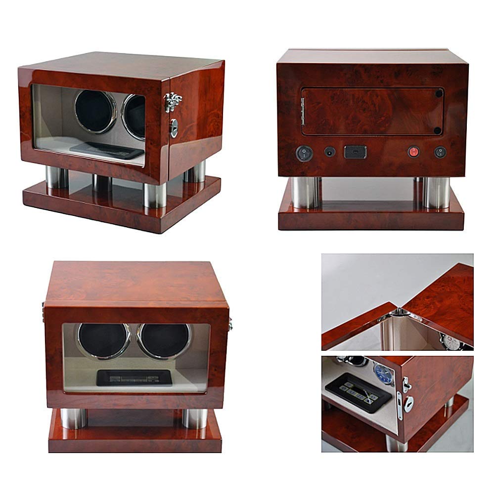 Doppio Orologio in Legno di avvolgitore, con Motore Tranquillo e Display LCD Display Digitale Scatola di avvolgimento Automatico Vernice per Pianoforte, miglior Regalo