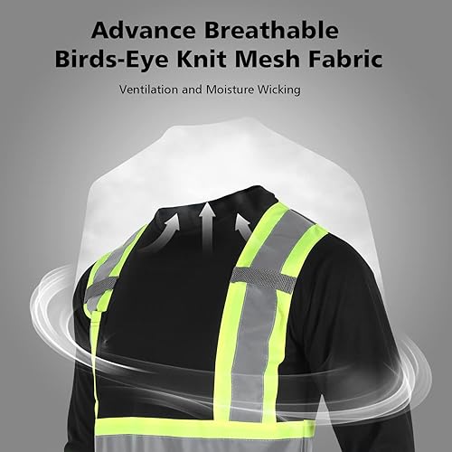 Miniatura 4 de BLKNIGHTS Camisa de seguridad reflectante de alta visibilidad para hombres ANSI Clase 2 Trabajo de construcción Camisa negra de manga larga
