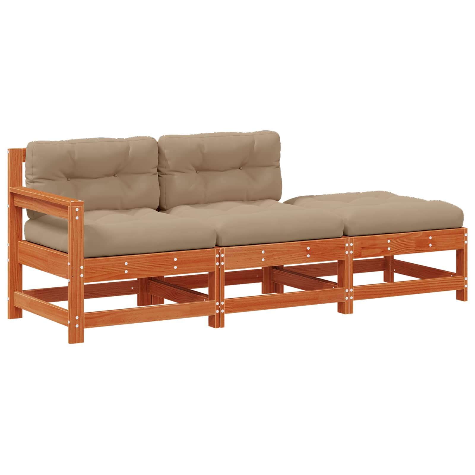 Juego de sofá modular para exteriores de madera maciza de pino en color marrón cera, 190 x 62 x 70,5 cm, con cojín de espuma para un asiento flexible y un diseño moderno