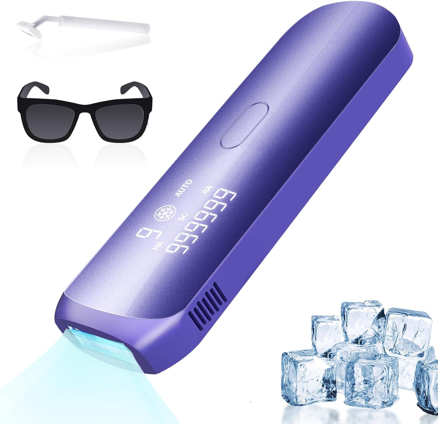 Depilación láser con sistema de refrigeración por hielo, dispositivos IPL depilación láser 9 niveles de energía y 3 funciones HR/SC/RA,999,900 pulsos de luz láser para hombres, mujeres, cara, axilas,