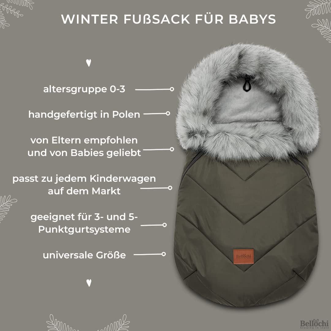 Bellochi Fußsack Kinderwagen Winter Universal Fußsack Buggy Winter - Kuschelig Warme Wintersack Kinderwagen mit Reißverschluss und Pelz (X - Khaki)