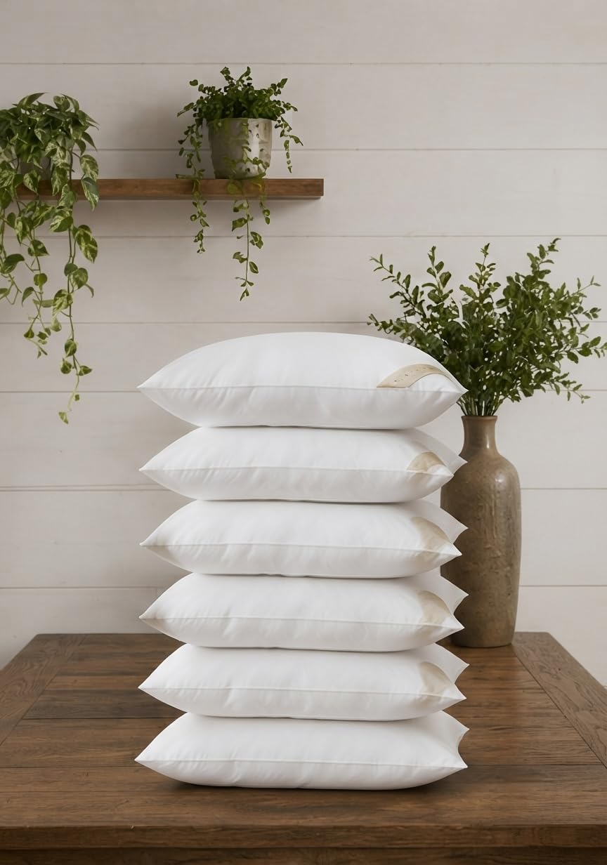 Microfiber Pillows Set of 6 for Sleeping - 16"x24" Standard Pillow | 41 x 61 cm - White | Pillow - A Super Soft & Fluffy Pillow for Sleeping |