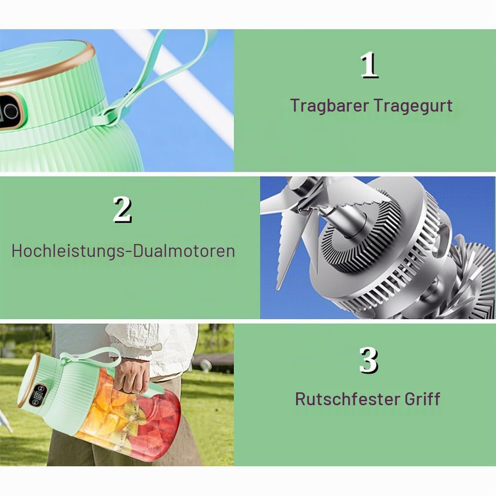 Tragbarer Entsafterbecher, 1200 ml Smoothie-Mixer mit Digitalanzeige, USB wiederaufladbar Multifunktionaler Portable Juicer Cup für Küche, Reisen, Büro, Fitnessstudio