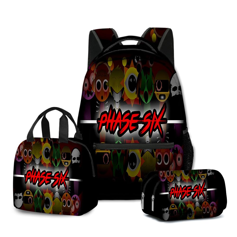 Hzsyc Boys 25 Kids Sprunki Backpack 3Pcs Set Sprunki Figure Backpack Perfect For Casual Daypacks - L Size/17In (,3Pcs)