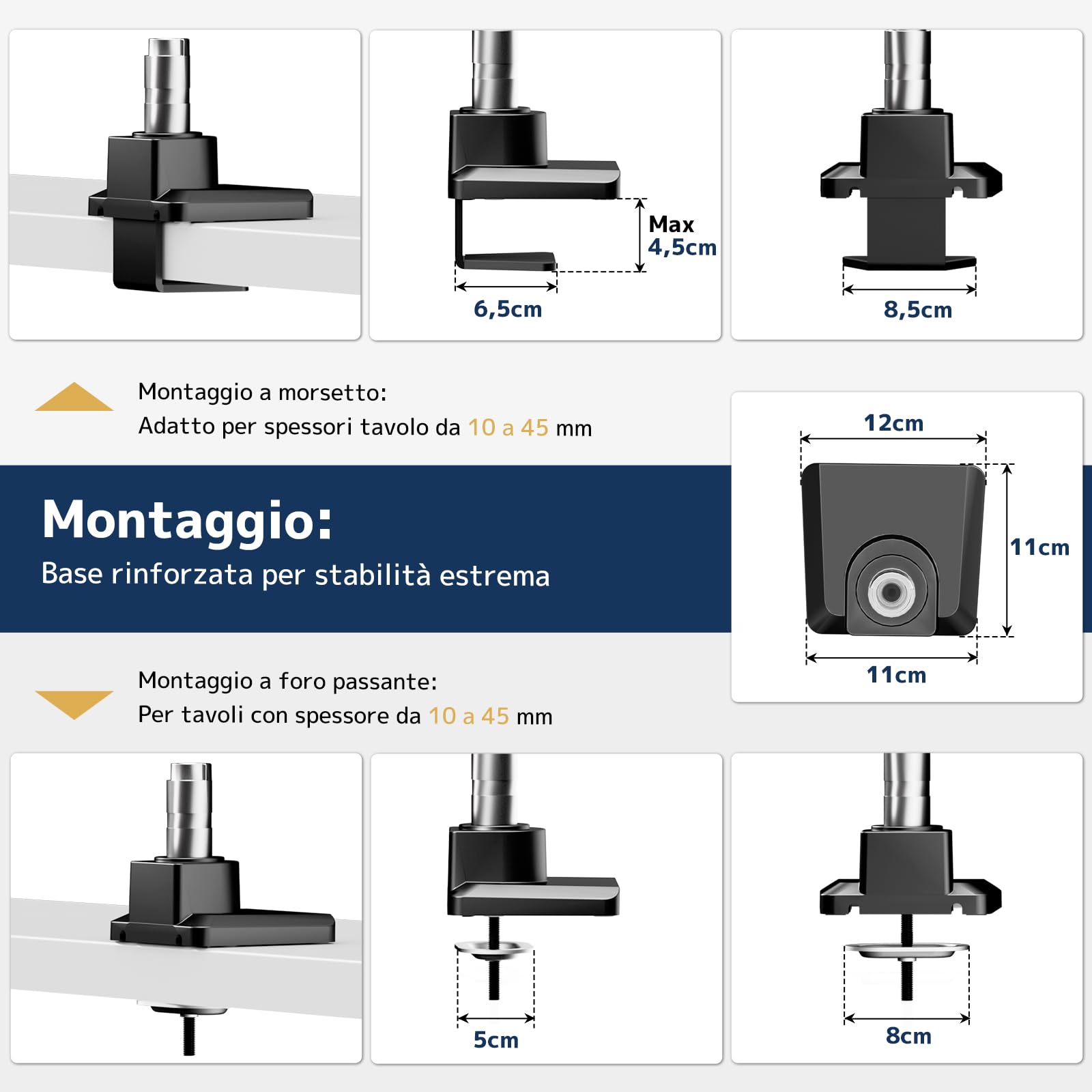 Supporto Monitor 1-Monitor da 17-49 Pollici – Braccio Monitor Ultrawide, Inclinabile, Regolabile in Altezza, Girevole, Portata Max 20KG, VESA 75/100mm, Nero